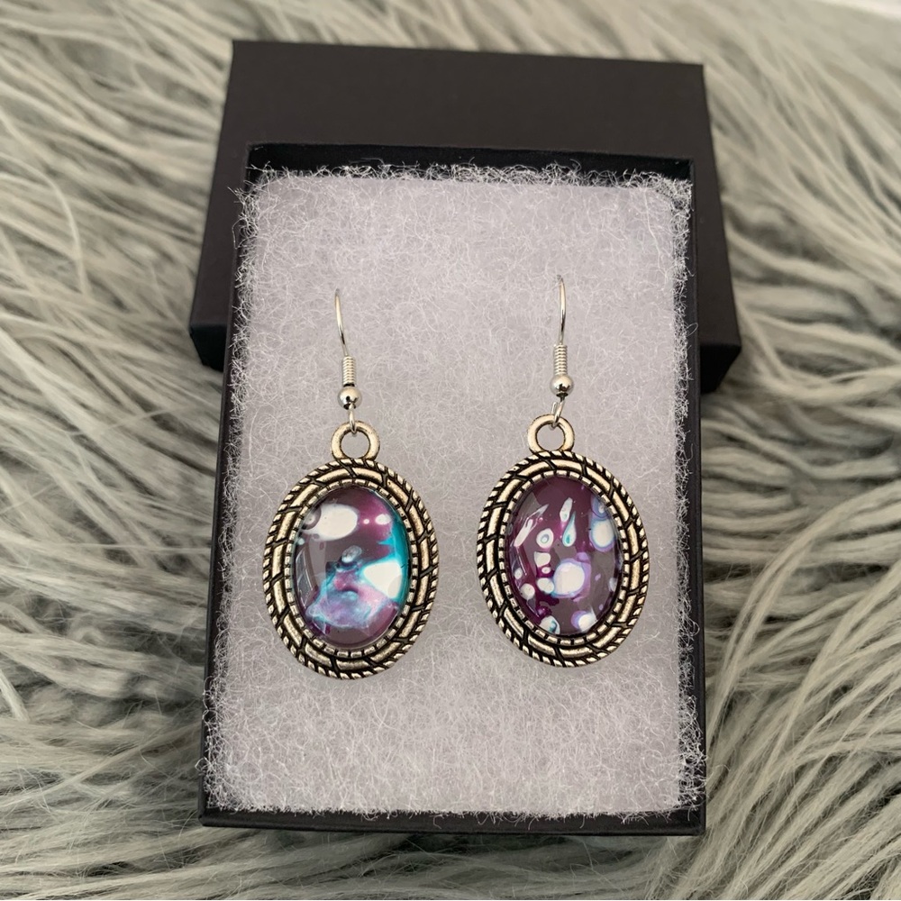 Handmade Fluid Art Earrings- View from Saturn